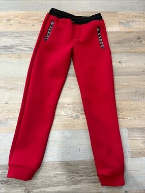 Guess Red Fleece Joggers with Black Waistband Boys Sz 12 Casual Comfy